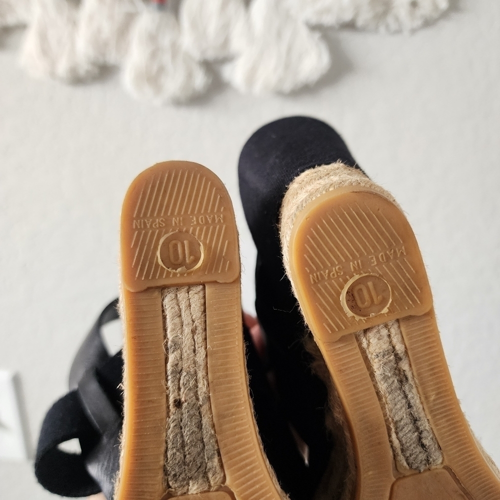 Tory Burch Espadrille Wedge Slingback Black Canvas Sandal Boho Chic Comfort 10 - Picture 10 of 11